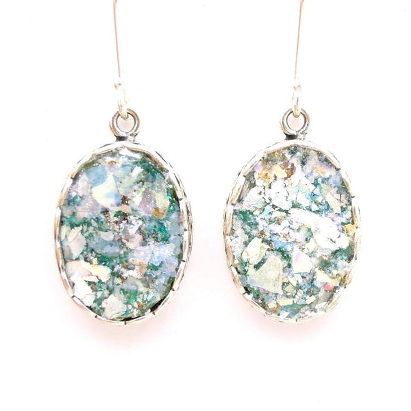 Earrings - Roman Glass And Silver Oval Earrings