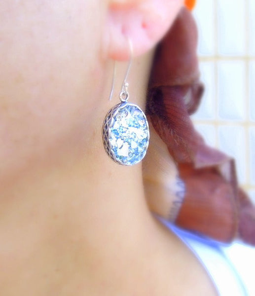 Earrings - Roman Glass And Silver Oval Earrings