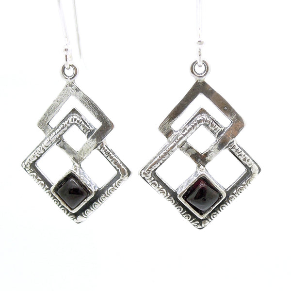 Earrings - Roman Glass Earrings Set In Sterling Silver 3 Square Shapes