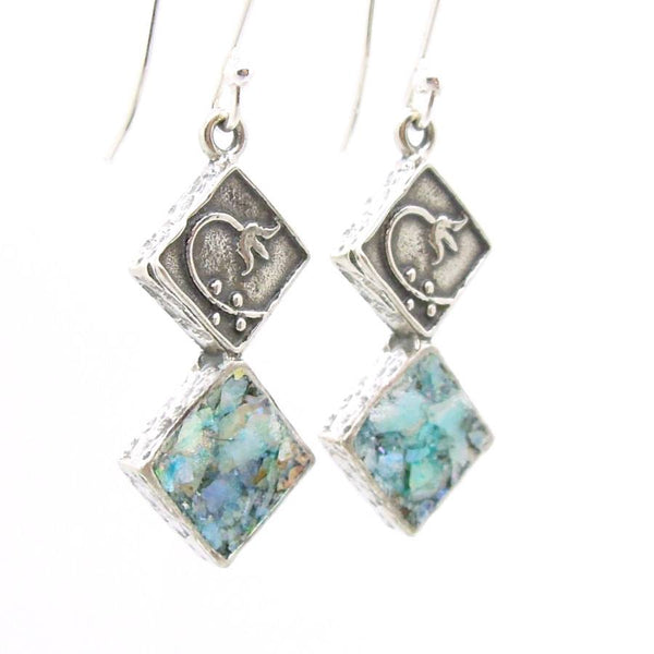 Earrings - Roman Glass Earrings With A Flower Scroll On Sterling Silver