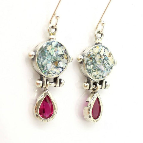 Earrings - Roman Glass & Pink Zircon Earrings