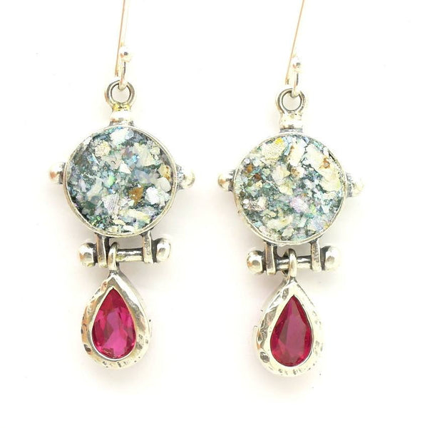 Earrings - Roman Glass & Pink Zircon Earrings