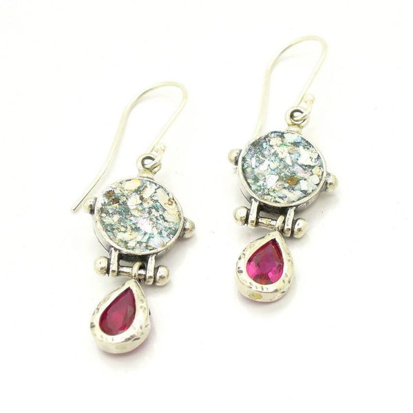 Earrings - Roman Glass & Pink Zircon Earrings