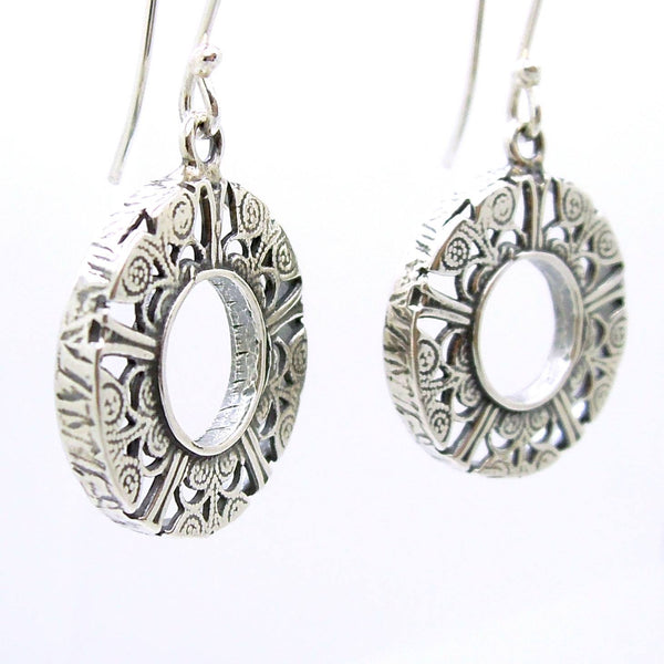 Earrings - Round Dangle Filigree Silver Earrings