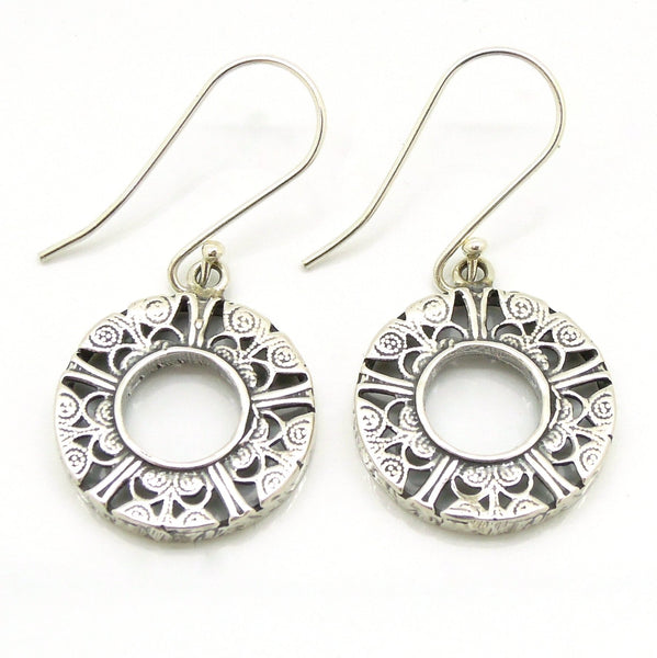 Earrings - Round Dangle Filigree Silver Earrings