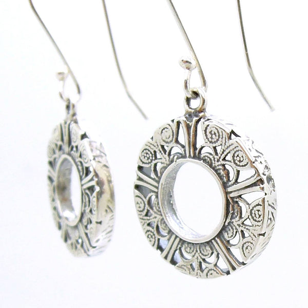 Earrings - Round Dangle Filigree Silver Earrings