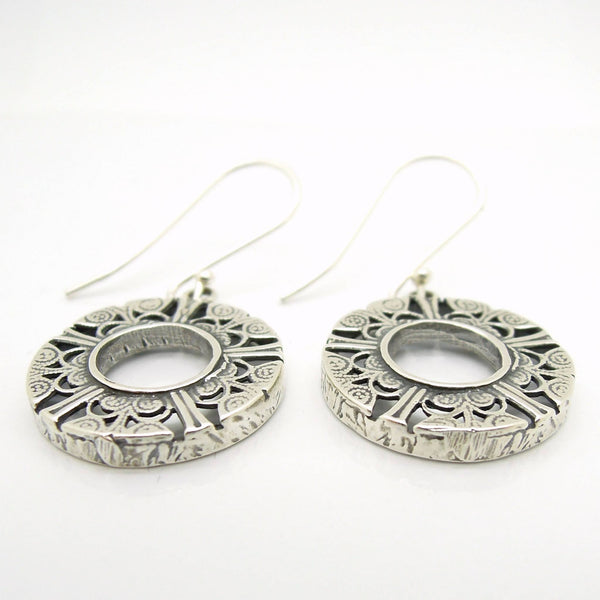 Earrings - Round Dangle Filigree Silver Earrings
