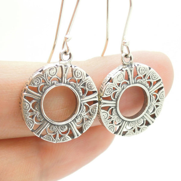 Earrings - Round Dangle Filigree Silver Earrings