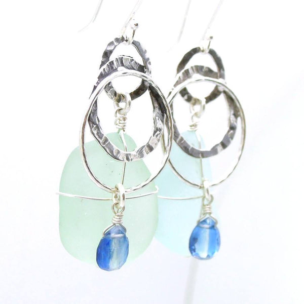 Earrings - Sea Glass Earrings With Sterling Silver & Kyanite