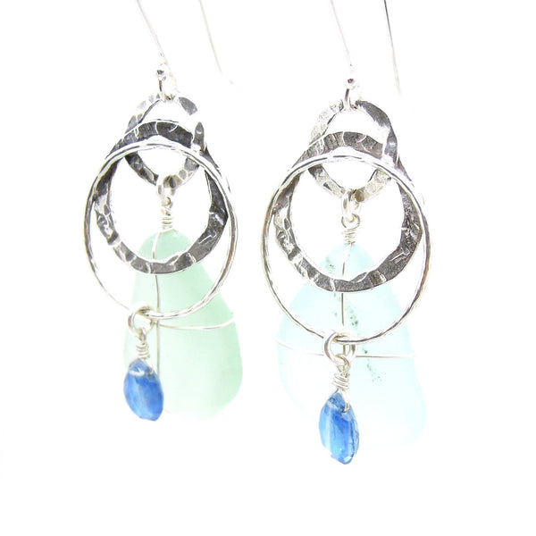 Earrings - Sea Glass Earrings With Sterling Silver & Kyanite