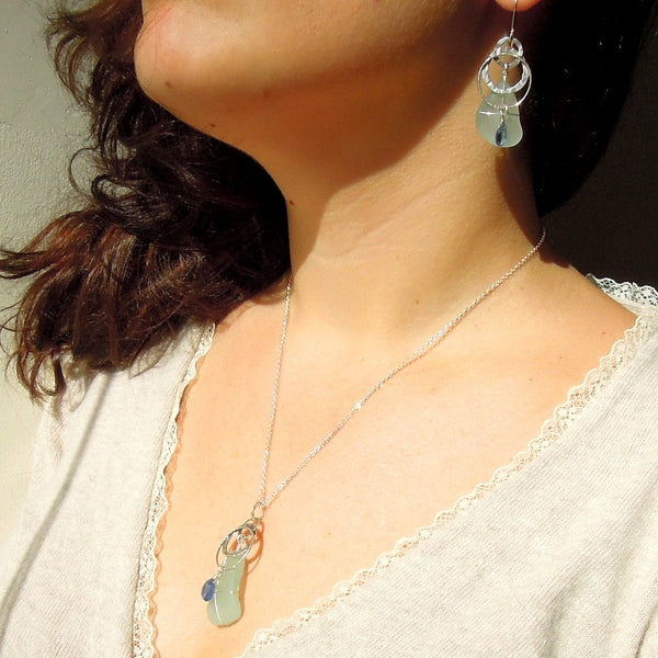Earrings - Sea Glass Earrings With Sterling Silver & Kyanite