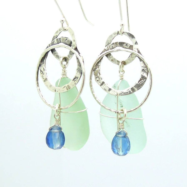 Earrings - Sea Glass Pendant With Sterling Silver & Kyanite