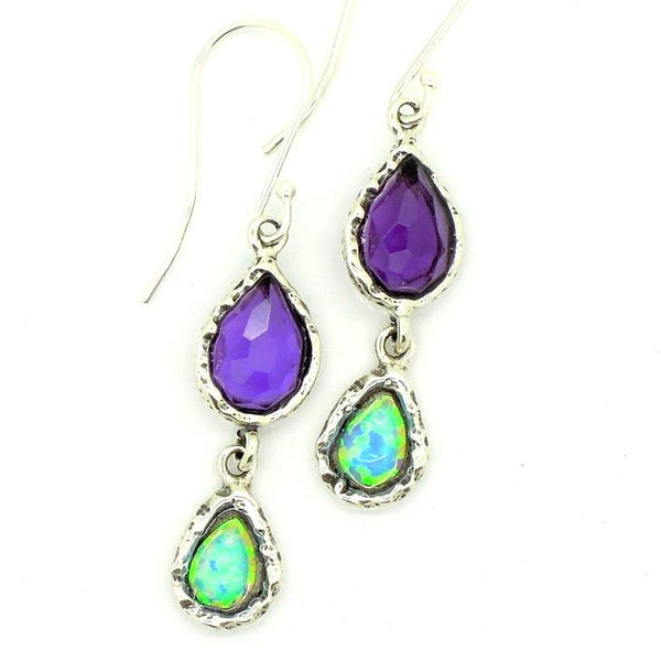 Earrings - Silver Amethyst And Opal Earrings - Chandelier Unique Design