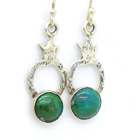 Earrings - Silver And Eliat Gemstone Earrings - Pomegranate Design