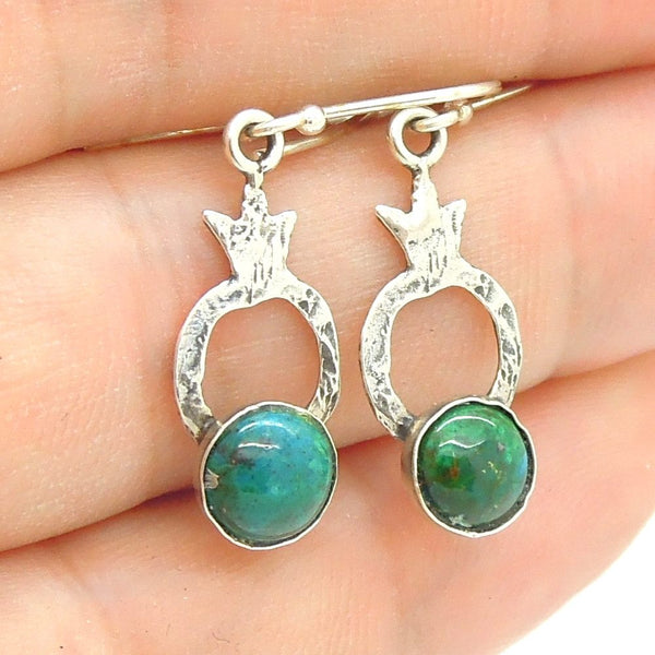 Earrings - Silver And Eliat Gemstone Earrings - Pomegranate Design