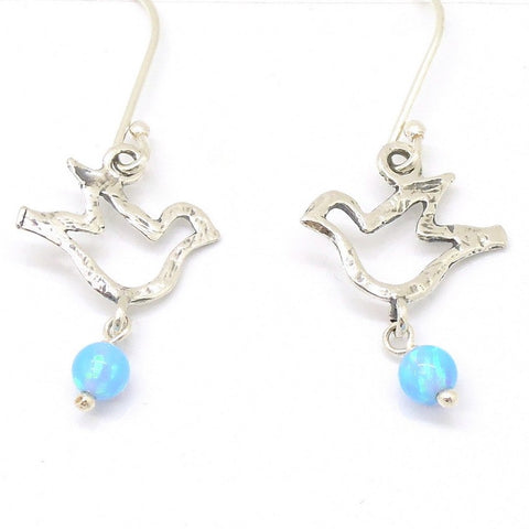 Earrings - Silver And Opal Gemstone Earrings- Birds Design