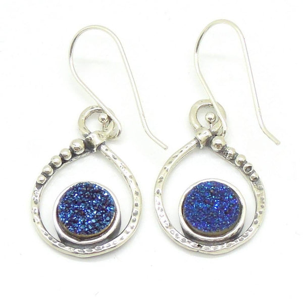 Earrings - Silver Earrings With Blue Druzy Agate
