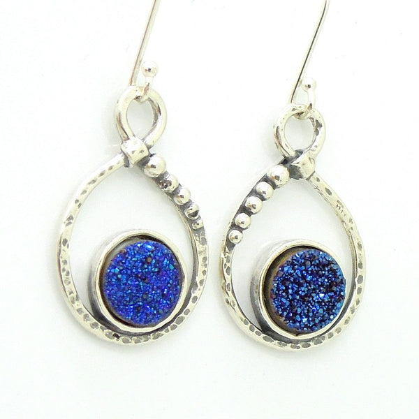 Earrings - Silver Earrings With Blue Druzy Agate