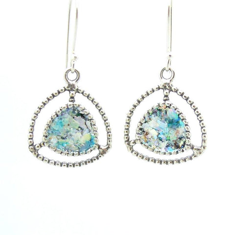 Earrings - Silver Earrings With Roman Glass And Circles