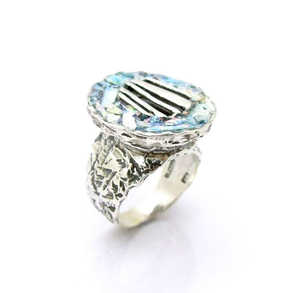 Earrings - Silver Earrings With Roman Glass Silver Lines Across