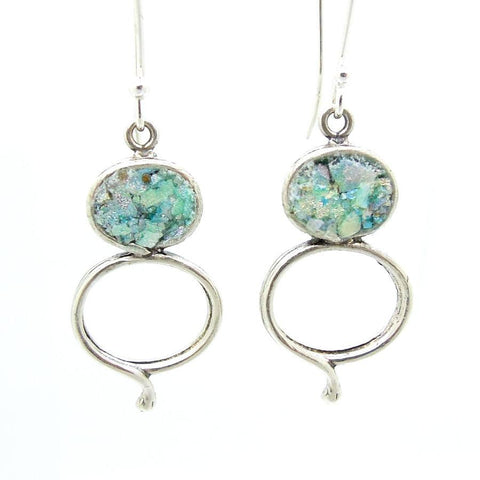 Earrings - Silver & Roman Glass Dangle Earrings