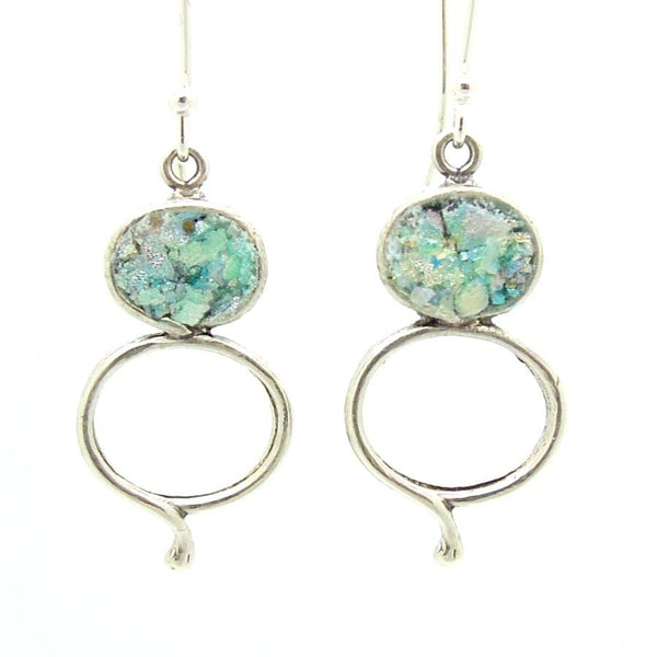 Earrings - Silver & Roman Glass Dangle Earrings