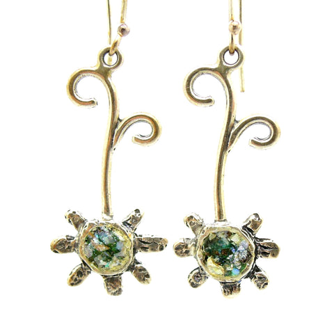 Earrings - Star Shaped Earrings Made Of Silver And Roman Glass