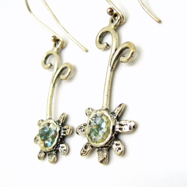 Earrings - Star Shaped Earrings Made Of Silver And Roman Glass