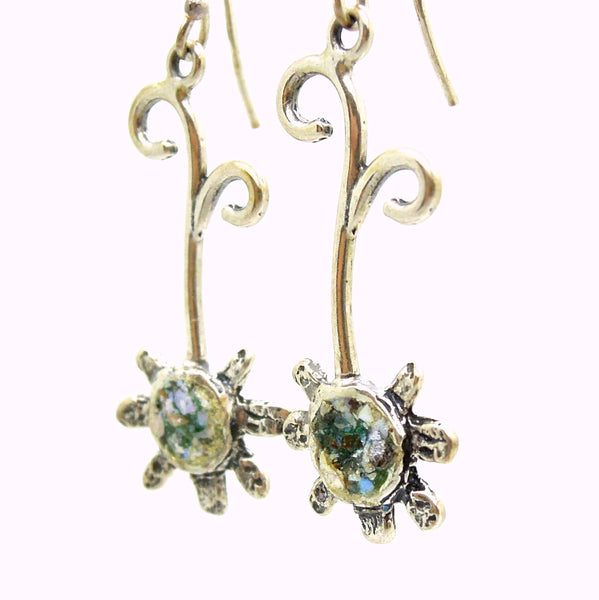 Earrings - Star Shaped Earrings Made Of Silver And Roman Glass