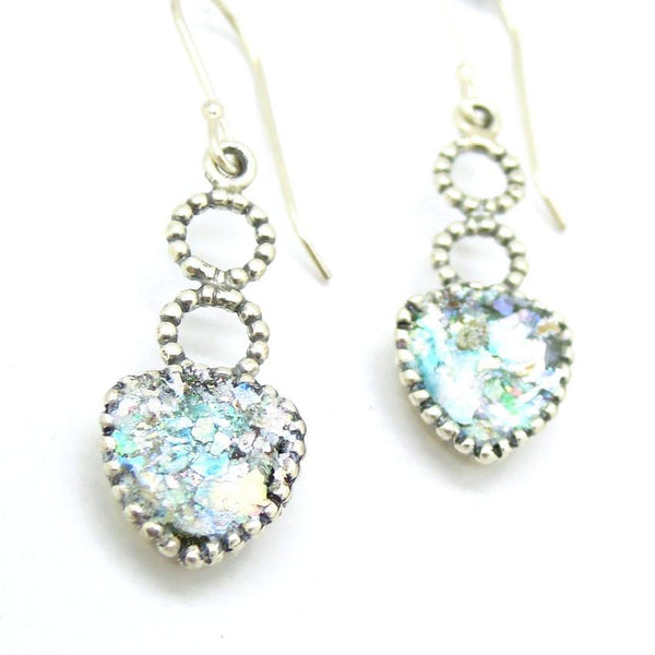 Earrings - Sterling Silver Circle And Triangle Earrings With Roman Glass