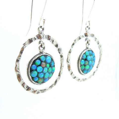 Earrings - Sterling Silver Dangle Earrings With Mosaic Opal Stones