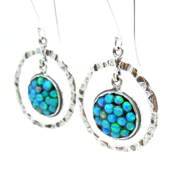 Earrings - Sterling Silver Dangle Earrings With Mosaic Opal Stones
