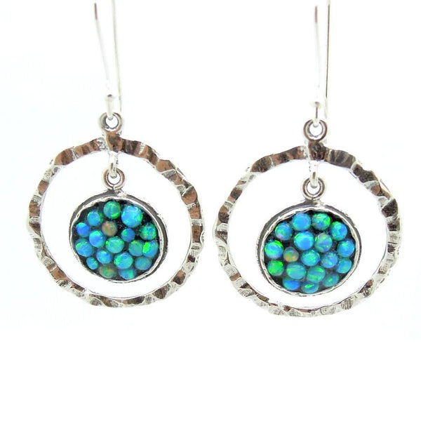 Earrings - Sterling Silver Dangle Earrings With Mosaic Opal Stones