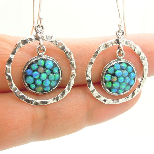 Earrings - Sterling Silver Dangle Earrings With Mosaic Opal Stones