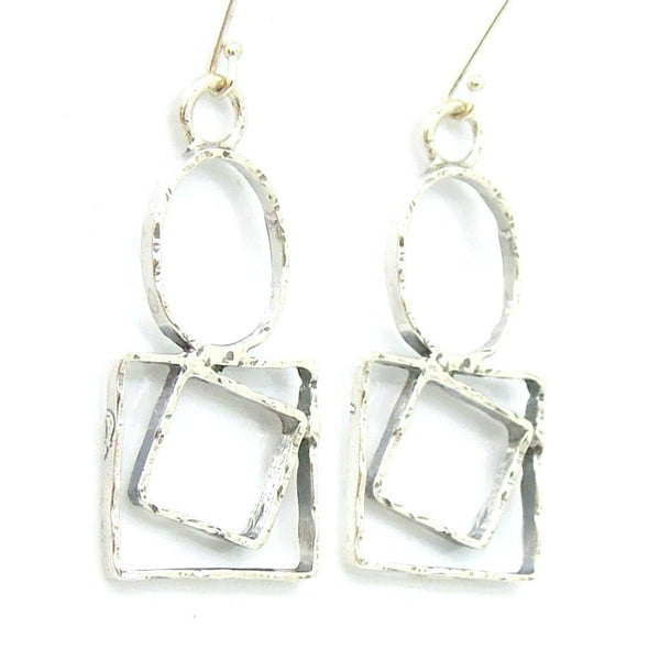 Earrings - Sterling Silver Earrings Circles And Squares