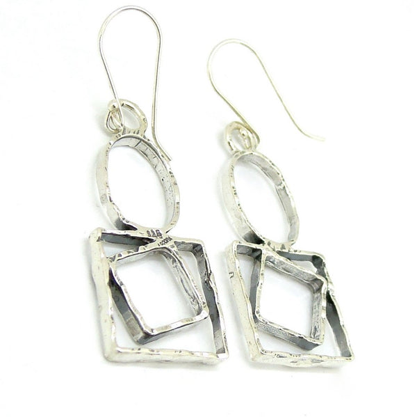 Earrings - Sterling Silver Earrings Circles And Squares