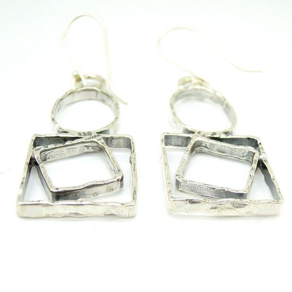 Earrings - Sterling Silver Earrings Circles And Squares