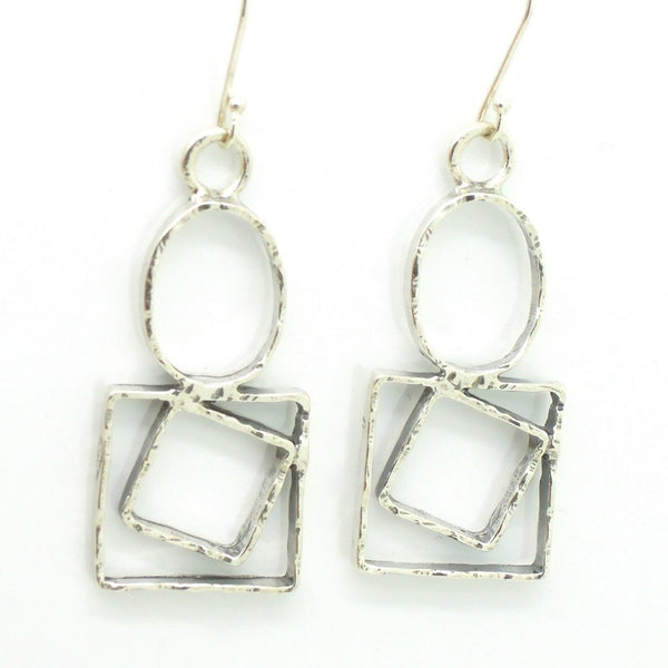 Earrings - Sterling Silver Earrings Circles And Squares