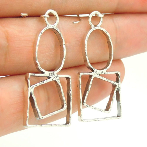 Earrings - Sterling Silver Earrings Circles And Squares