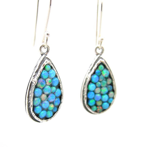 Earrings - Sterling Silver Earrings With Mosaic Opal Stones Drop Shape