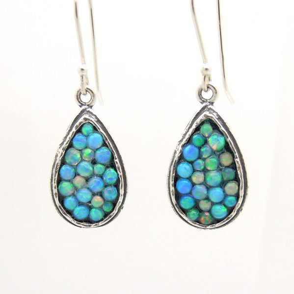 Earrings - Sterling Silver Earrings With Mosaic Opal Stones Drop Shape