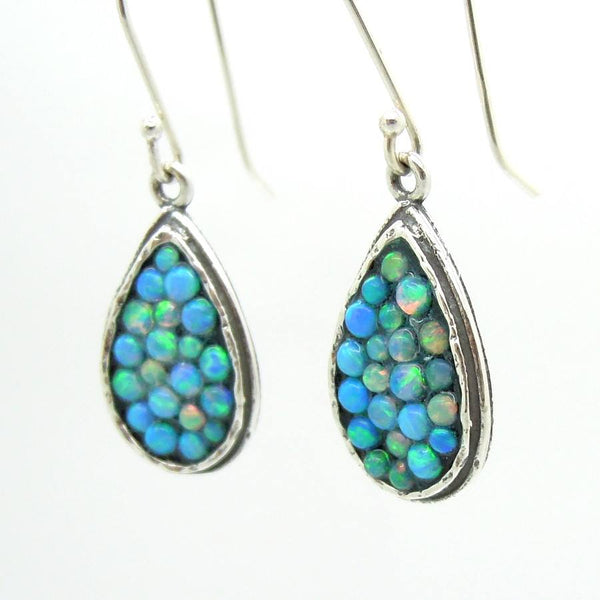 Earrings - Sterling Silver Earrings With Mosaic Opal Stones Drop Shape