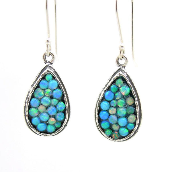 Earrings - Sterling Silver Earrings With Mosaic Opal Stones Drop Shape