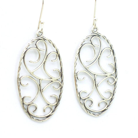 Earrings - Sterling Silver Filigree Metalwork Oval Earrings