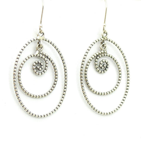 Earrings - Sterling Silver Swirled Circles Metalwork Earrings