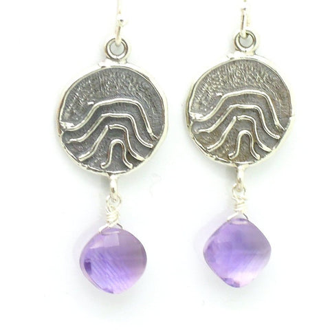 Earrings - Sweet Silver Earrings With Amethyst Hanging