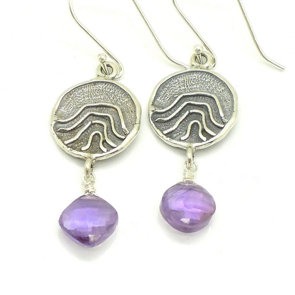 Earrings - Sweet Silver Earrings With Amethyst Hanging