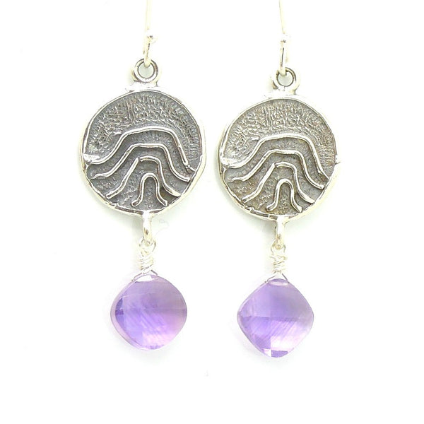 Earrings - Sweet Silver Earrings With Amethyst Hanging