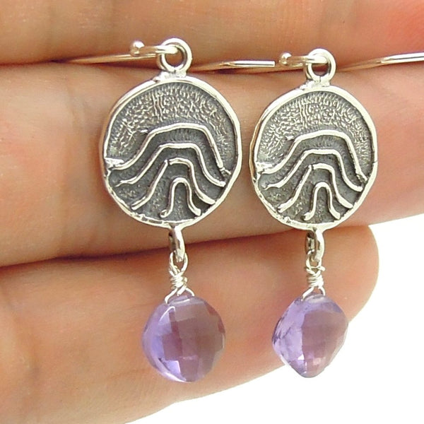 Earrings - Sweet Silver Earrings With Amethyst Hanging