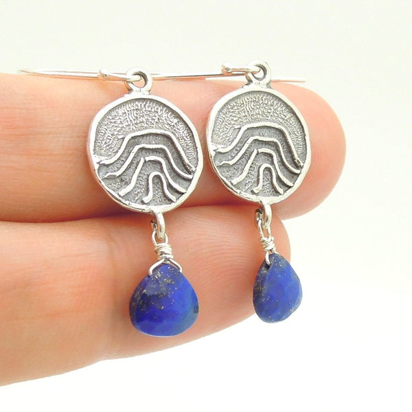 Earrings - Sweet Silver Earrings With Lapis Gemstones Hanging